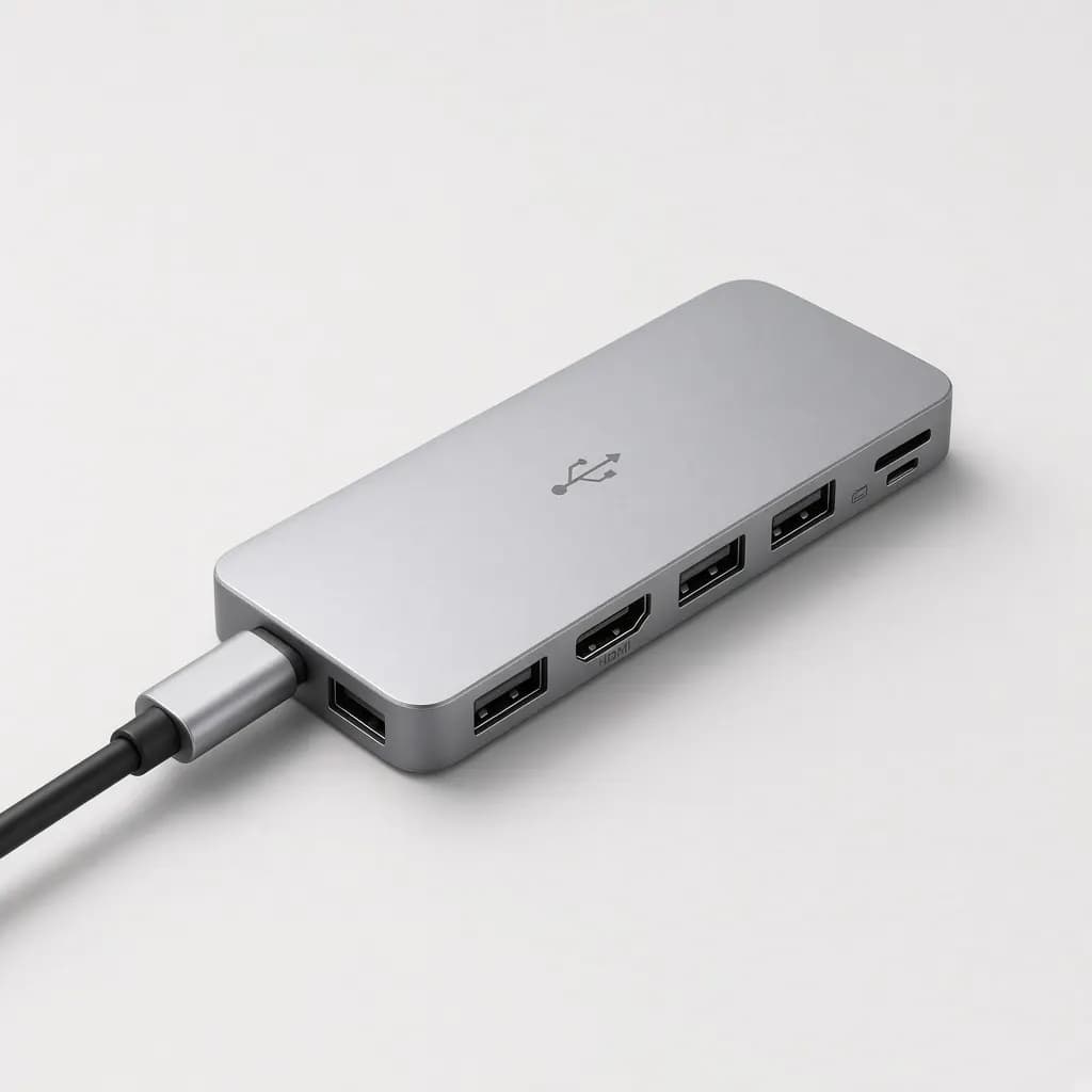 多口 USB 擴展塢 — 寫實產品示意攝影